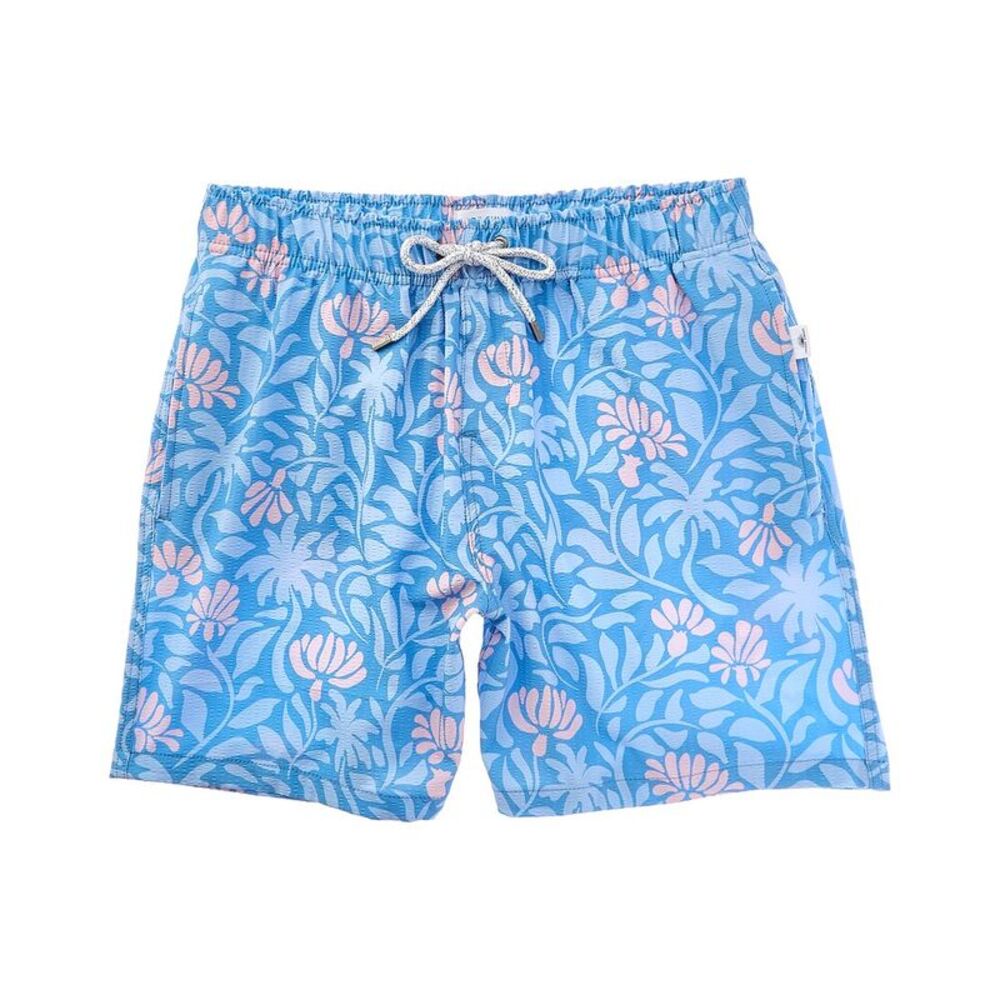 Vintage Summer Mens  Seersucker Swim Short, Blue